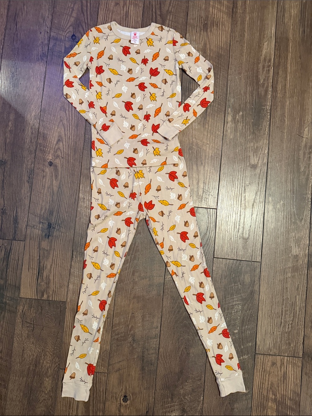 Kids Beige Fall/Autumn Leaf Print Pajamas